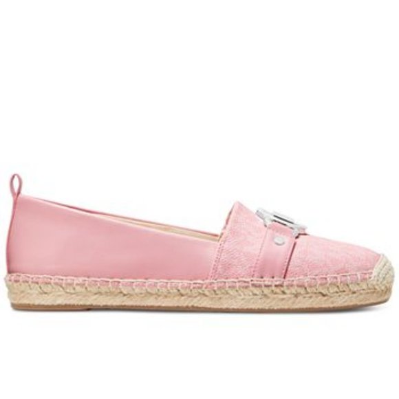 Michael Kors Rory MK Logo Shell Pink Slip On Espadrille Shoes Flats Loafers NEW - Picture 2 of 7
